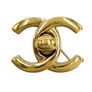 CHANEL Gold Logo Brooch